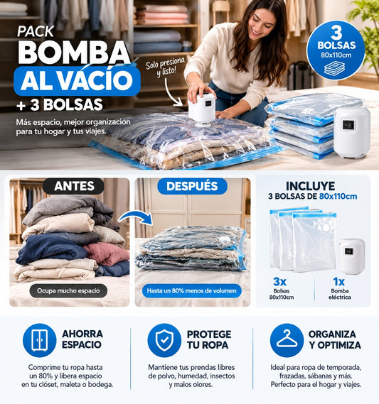 Pack Bomba Compresora De Aire + 3 Bolsas de 110x80cm