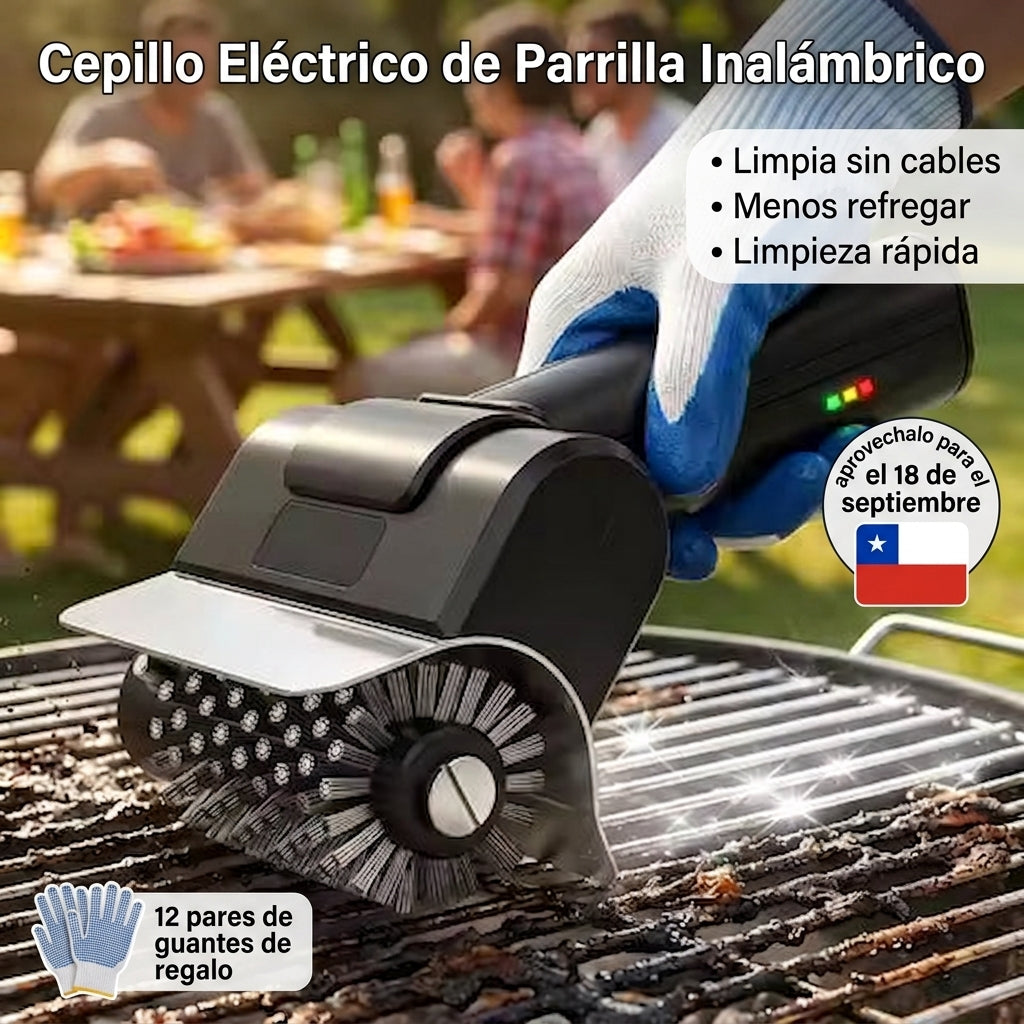 Cepillo Eléctrico de Parrilla Inalámbrico – Menos Esfuerzo, Más Asado - INCLUYE PACK DE 12 GUANTES