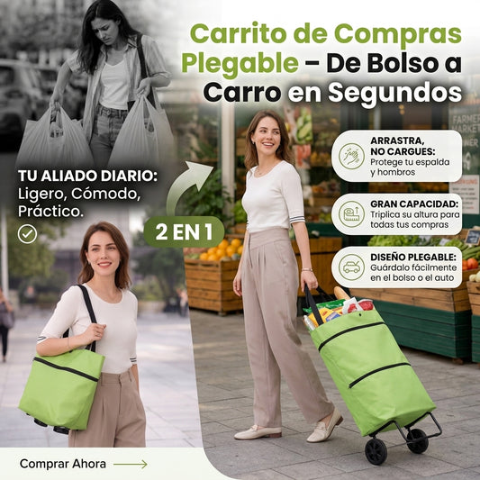Carrito de Compras Plegable – De Bolso a Carro en Segundos