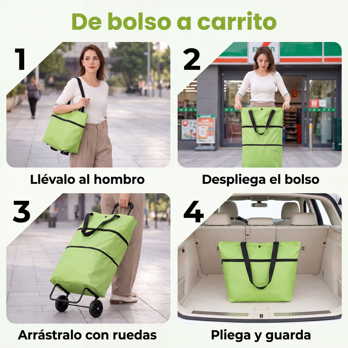 Carrito de Compras Plegable – De Bolso a Carro en Segundos